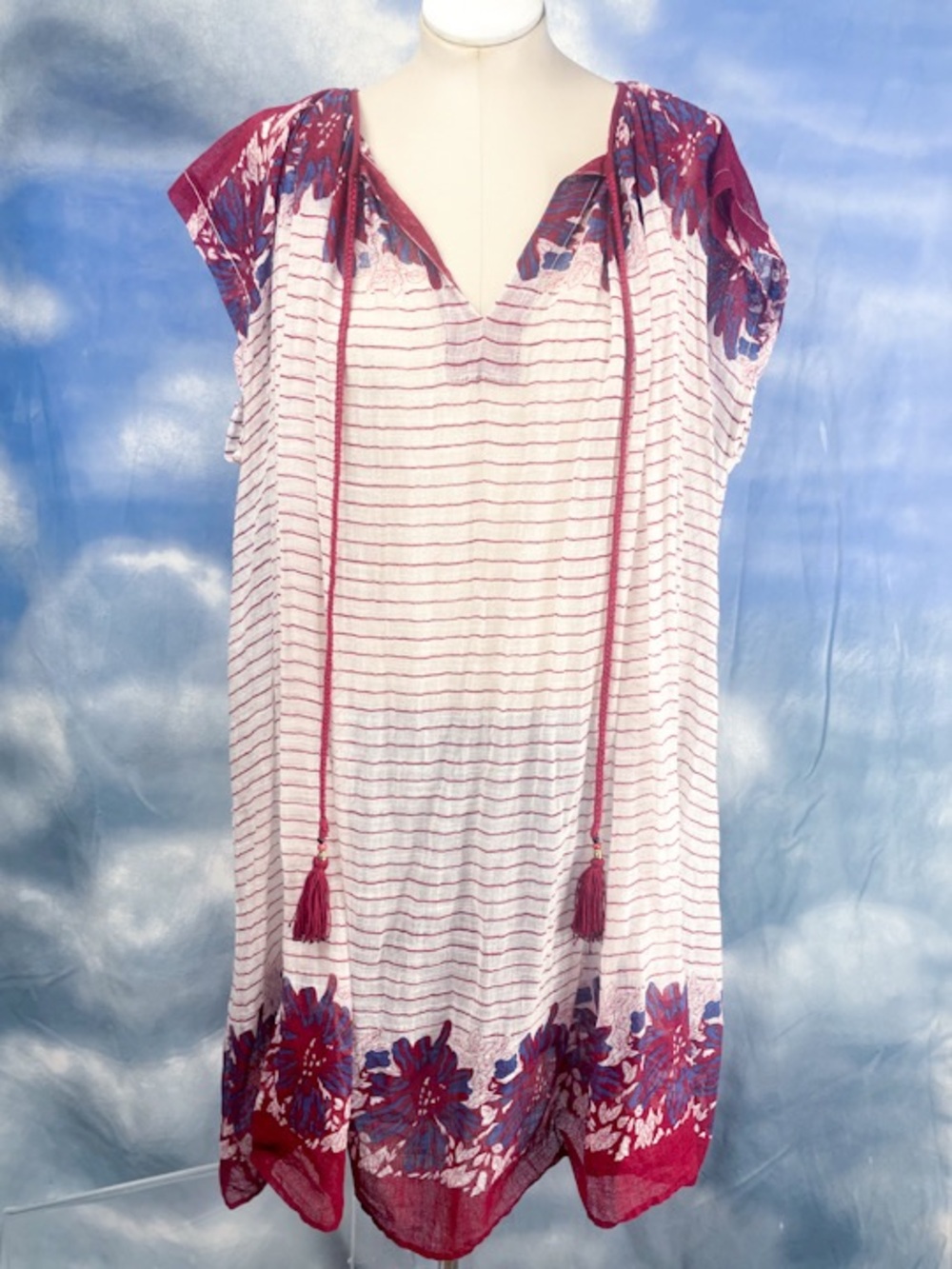 Mes Demoiselles Paris “Solal” 100% Cotton Gauze Tassel Caftan Dress TU